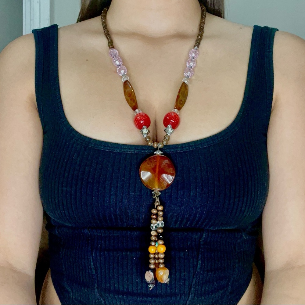 vintage retro 80’s boho multi colored beaded necklace